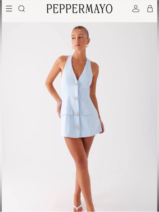 Peppermayo Dresses & Skirts - Peppermayo Pale Blue Halter Button Mini Dress